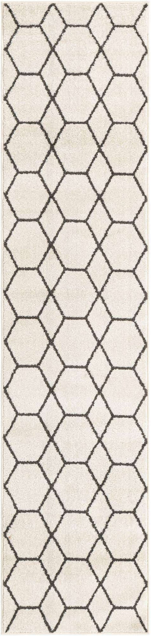 Ivory 2' x 9' Trellis Frieze Runner Area Rug Geometric Modern Unique Stain Resistant Easy Clean Carpet for Living, Dining, Bedrooms, Office for Sale at Rug Engine