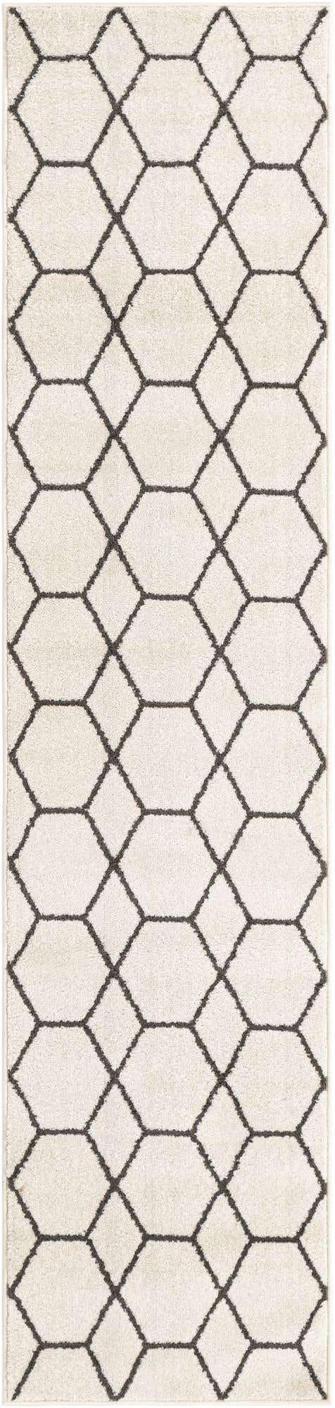 Ivory 2' x 9' Trellis Frieze Runner Area Rug Geometric Modern Unique Stain Resistant Easy Clean Carpet for Living, Dining, Bedrooms, Office for Sale at Rug Engine