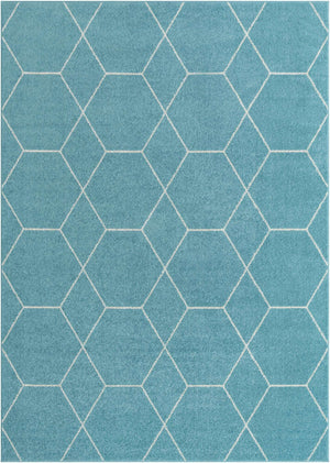 Light Blue 7' 10 x 11' Trellis Frieze Rectangle Area Rug Geometric Modern Unique Stain Resistant Easy Clean Carpet for Living, Dining, Bedrooms, Office for Sale at Rug Engine