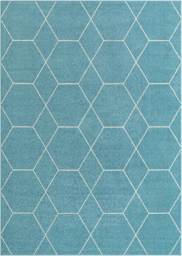 Light Blue 7' 10 x 11' Trellis Frieze Rectangle Area Rug Geometric Modern Unique Stain Resistant Easy Clean Carpet for Living, Dining, Bedrooms, Office for Sale at Rug Engine