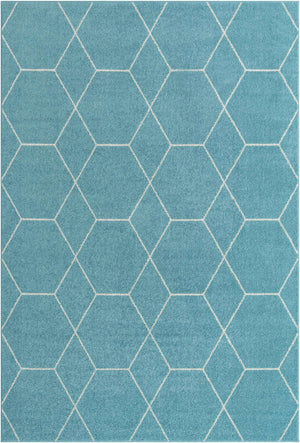 Light Blue 6' 1 x 9' Trellis Frieze Rectangle Area Rug Geometric Modern Unique Stain Resistant Easy Clean Carpet for Living, Dining, Bedrooms, Office for Sale at Rug Engine