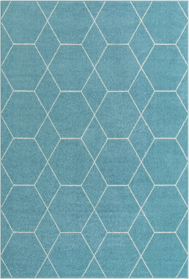 Light Blue 6' 1 x 9' Trellis Frieze Rectangle Area Rug Geometric Modern Unique Stain Resistant Easy Clean Carpet for Living, Dining, Bedrooms, Office for Sale at Rug Engine