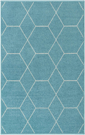 Light Blue 3' 1 x 5' 3 Trellis Frieze Rectangle Area Rug Geometric Modern Unique Stain Resistant Easy Clean Carpet for Living, Dining, Bedrooms, Office for Sale at Rug Engine
