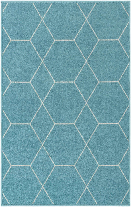 Light Blue 3' 1 x 5' 3 Trellis Frieze Rectangle Area Rug Geometric Modern Unique Stain Resistant Easy Clean Carpet for Living, Dining, Bedrooms, Office for Sale at Rug Engine