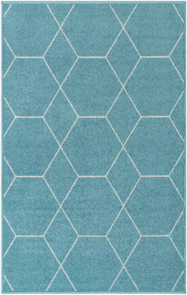 Light Blue 3' 1 x 5' 3 Trellis Frieze Rectangle Area Rug Geometric Modern Unique Stain Resistant Easy Clean Carpet for Living, Dining, Bedrooms, Office for Sale at Rug Engine