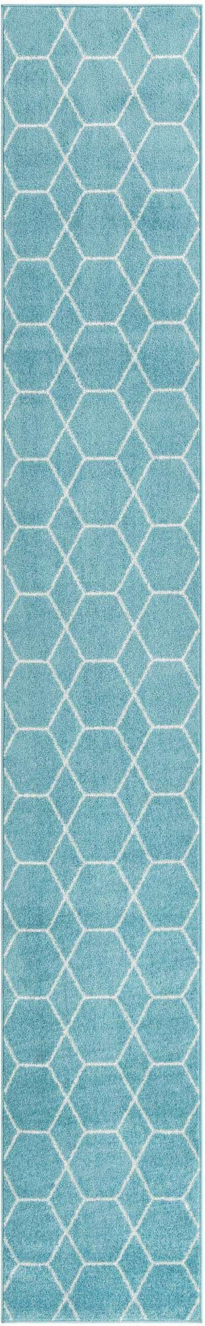 Light Blue 2' x 13' 1 Trellis Frieze Runner Area Rug Geometric Modern Unique Stain Resistant Easy Clean Carpet for Living, Dining, Bedrooms, Office for Sale at Rug Engine