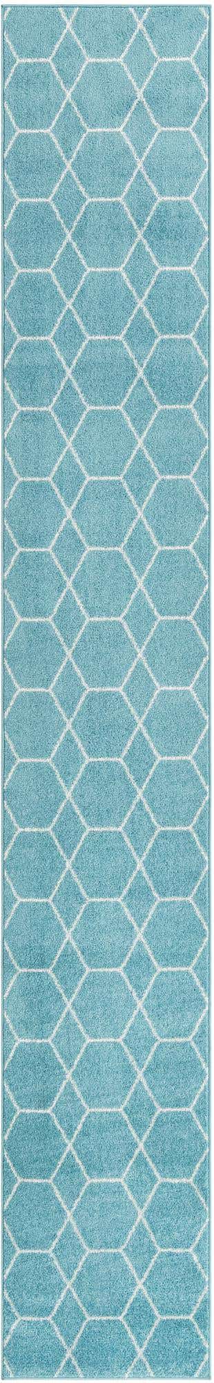 Light Blue 2' x 13' 1 Trellis Frieze Runner Area Rug Geometric Modern Unique Stain Resistant Easy Clean Carpet for Living, Dining, Bedrooms, Office for Sale at Rug Engine