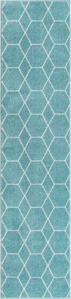 Light Blue 2' x 9' Trellis Frieze Runner Area Rug Geometric Modern Unique Stain Resistant Easy Clean Carpet for Living, Dining, Bedrooms, Office for Sale at Rug Engine