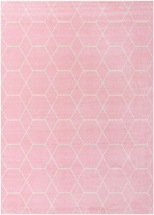 Light Pink 7' 10 x 11' Trellis Frieze Rectangle Area Rug Geometric Modern Unique Stain Resistant Easy Clean Carpet for Living, Dining, Bedrooms, Office for Sale at Rug Engine