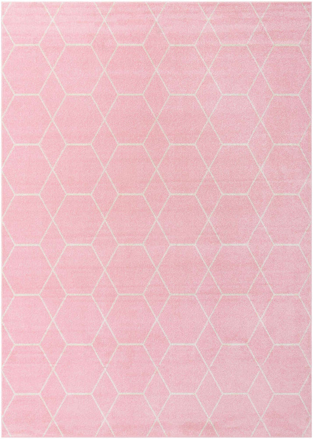 Light Pink 7' 10 x 11' Trellis Frieze Rectangle Area Rug Geometric Modern Unique Stain Resistant Easy Clean Carpet for Living, Dining, Bedrooms, Office for Sale at Rug Engine