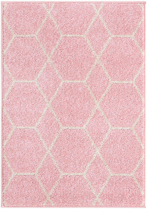 Light Pink 7' 1 x 10' Trellis Frieze Rectangle Area Rug Geometric Modern Unique Stain Resistant Easy Clean Carpet for Living, Dining, Bedrooms, Office for Sale at Rug Engine
