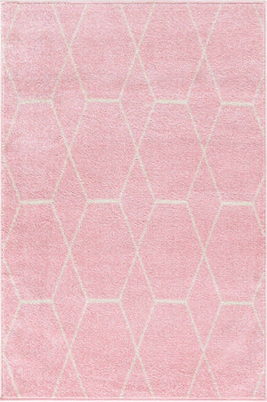 Light Pink 6' 1 x 9' Trellis Frieze Rectangle Area Rug Geometric Modern Unique Stain Resistant Easy Clean Carpet for Living, Dining, Bedrooms, Office for Sale at Rug Engine