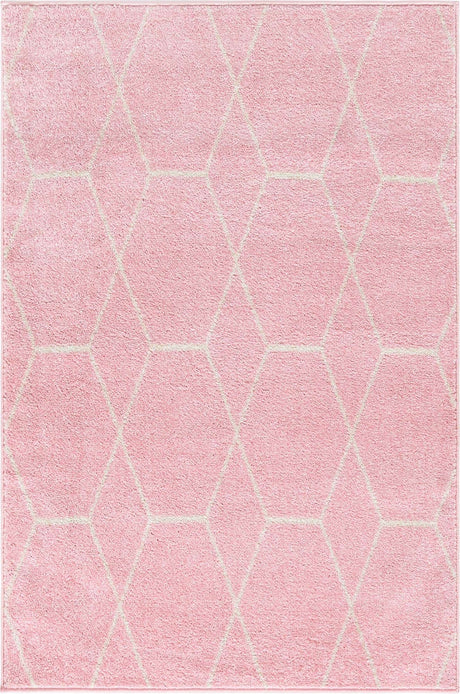 Light Pink 6' 1 x 9' Trellis Frieze Rectangle Area Rug Geometric Modern Unique Stain Resistant Easy Clean Carpet for Living, Dining, Bedrooms, Office for Sale at Rug Engine