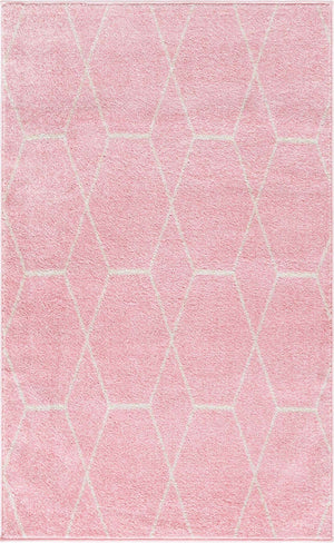 Light Pink 3' 1 x 5' 3 Trellis Frieze Rectangle Area Rug Geometric Modern Unique Stain Resistant Easy Clean Carpet for Living, Dining, Bedrooms, Office for Sale at Rug Engine
