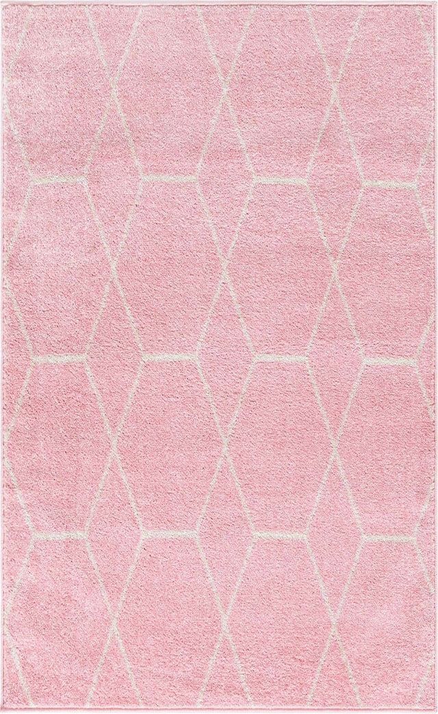 Light Pink 3' 1 x 5' 3 Trellis Frieze Rectangle Area Rug Geometric Modern Unique Stain Resistant Easy Clean Carpet for Living, Dining, Bedrooms, Office for Sale at Rug Engine