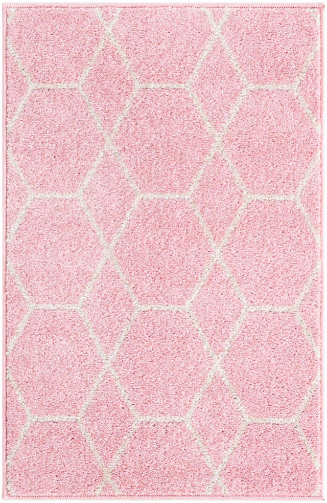 Light Pink 2' x 3' 1 Trellis Frieze Rectangle Area Rug Geometric Modern Unique Stain Resistant Easy Clean Carpet for Living, Dining, Bedrooms, Office for Sale at Rug Engine