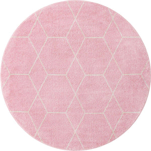Light Pink 5' 3 x 5' 3 Trellis Frieze Round Area Rug Geometric Modern Unique Stain Resistant Easy Clean Carpet for Living, Dining, Bedrooms, Office for Sale at Rug Engine
