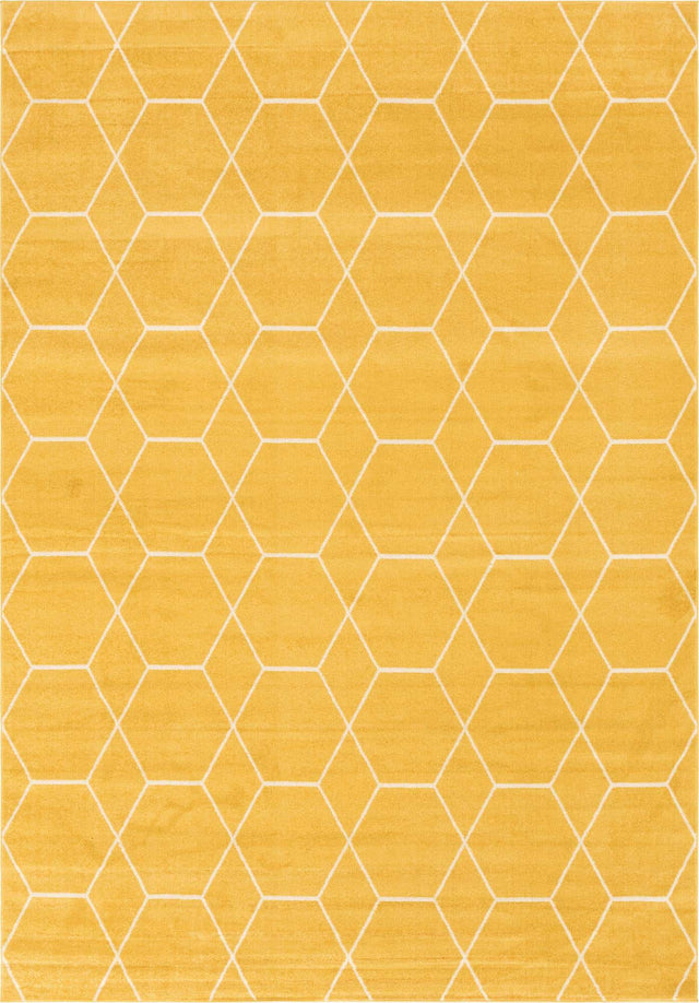 Yellow 10' x 14' 1 Trellis Frieze Rectangle Area Rug Geometric Modern Unique Stain Resistant Easy Clean Carpet for Living, Dining, Bedrooms, Office for Sale at Rug Engine