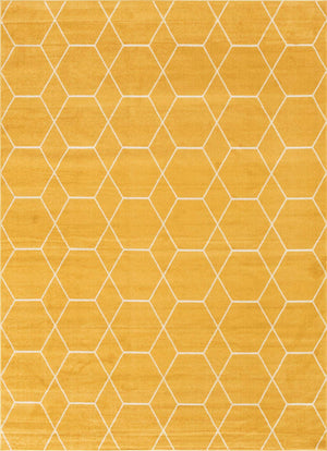 Yellow 7' 10 x 11' Trellis Frieze Rectangle Area Rug Geometric Modern Unique Stain Resistant Easy Clean Carpet for Living, Dining, Bedrooms, Office for Sale at Rug Engine
