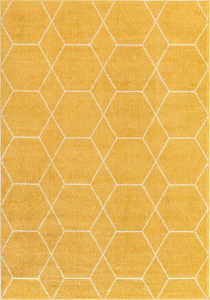 Yellow 7' 1 x 10' Trellis Frieze Rectangle Area Rug Geometric Modern Unique Stain Resistant Easy Clean Carpet for Living, Dining, Bedrooms, Office for Sale at Rug Engine