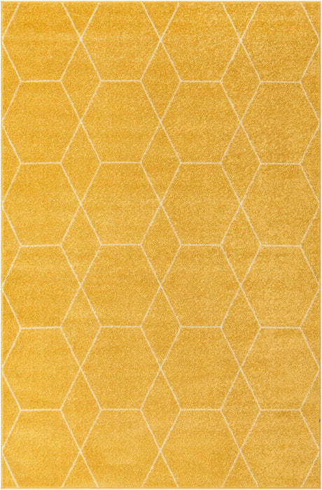 Yellow 6' 1 x 9' Trellis Frieze Rectangle Area Rug Geometric Modern Unique Stain Resistant Easy Clean Carpet for Living, Dining, Bedrooms, Office for Sale at Rug Engine
