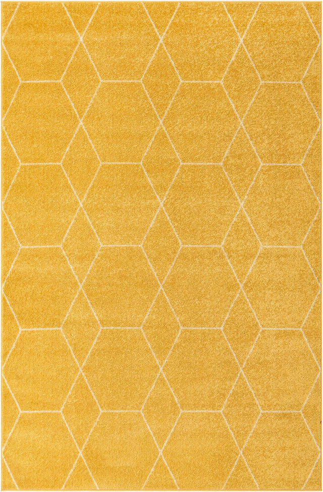 Yellow 6' 1 x 9' Trellis Frieze Rectangle Area Rug Geometric Modern Unique Stain Resistant Easy Clean Carpet for Living, Dining, Bedrooms, Office for Sale at Rug Engine