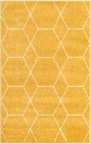 Yellow 3' 1 x 5' 3 Trellis Frieze Rectangle Area Rug Geometric Modern Unique Stain Resistant Easy Clean Carpet for Living, Dining, Bedrooms, Office for Sale at Rug Engine