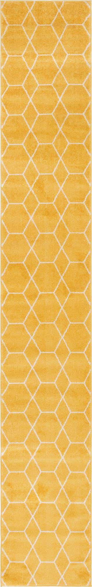 Yellow 2' x 13' 1 Trellis Frieze Runner Area Rug Geometric Modern Unique Stain Resistant Easy Clean Carpet for Living, Dining, Bedrooms, Office for Sale at Rug Engine