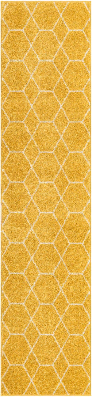 Yellow 2' x 9' Trellis Frieze Runner Area Rug Geometric Modern Unique Stain Resistant Easy Clean Carpet for Living, Dining, Bedrooms, Office for Sale at Rug Engine