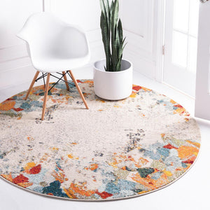 Multicolor 6' 1 x 6' 1 Chromatic Round Area Rug 100% Polypropylene With Cotton Backing Abstract Modern Colorful Carpet Mat for Home Decor & Interior Design for Sale at Rug Engine