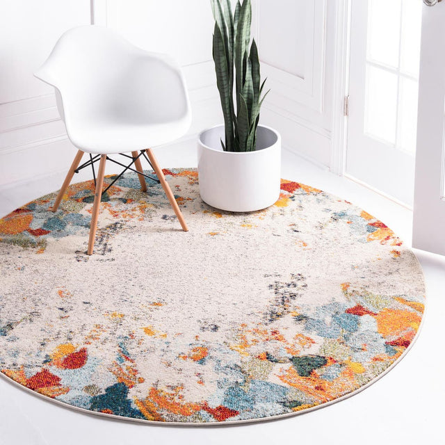Multicolor 8' x 8' Chromatic Round Area Rug 100% Polypropylene With Cotton Backing Abstract Modern Colorful Carpet Mat for Home Decor & Interior Design for Sale at Rug Engine