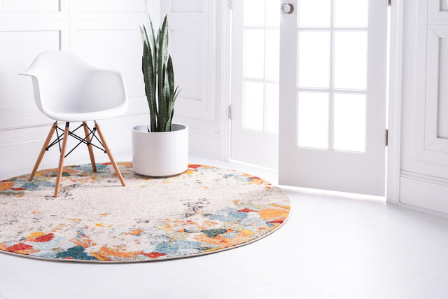 Multicolor 8' x 8' Chromatic Round Area Rug 100% Polypropylene With Cotton Backing Abstract Modern Colorful Carpet Mat for Home Decor & Interior Design for Sale at Rug Engine