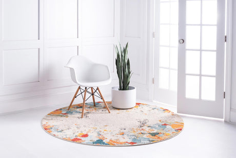 Multicolor 8' x 8' Chromatic Round Area Rug 100% Polypropylene With Cotton Backing Abstract Modern Colorful Carpet Mat for Home Decor & Interior Design for Sale at Rug Engine