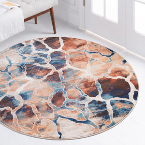 Brick Red 5' 1 x 5' 1 Mystic Round Area Rug 100% Polypropylene Abstract Modern Carpet for Living Rooms, Dining, Bedrooms, Office for Sale at Rug Engine
