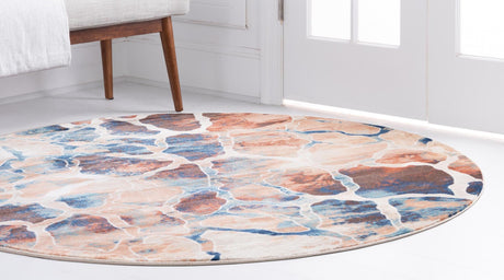 Brick Red 3' 3 x 3' 3 Mystic Round Area Rug 100% Polypropylene Abstract Modern Carpet for Living Rooms, Dining, Bedrooms, Office for Sale at Rug Engine