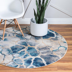 Navy Blue 6' 1 x 6' 1 Mystic Round Area Rug 100% Polypropylene Abstract Modern Carpet for Living Rooms, Dining, Bedrooms, Office for Sale at Rug Engine