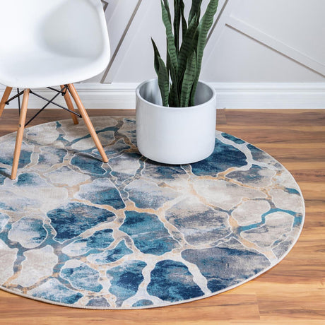 Navy Blue 6' 1 x 6' 1 Mystic Round Area Rug 100% Polypropylene Abstract Modern Carpet for Living Rooms, Dining, Bedrooms, Office for Sale at Rug Engine