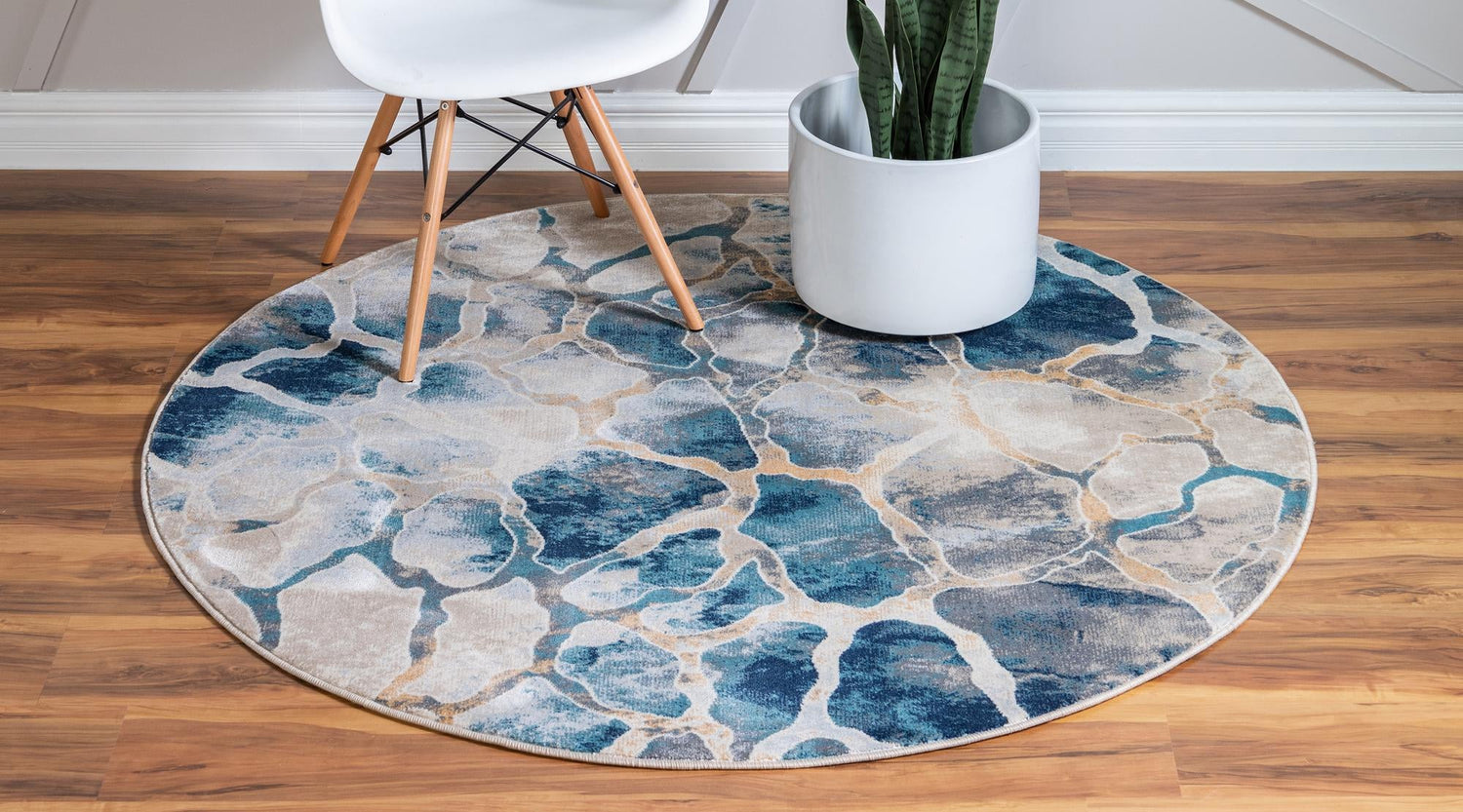 Navy Blue 10' x 10' Mystic Round Area Rug 100% Polypropylene Abstract Modern Carpet for Living Rooms, Dining, Bedrooms, Office for Sale at Rug Engine
