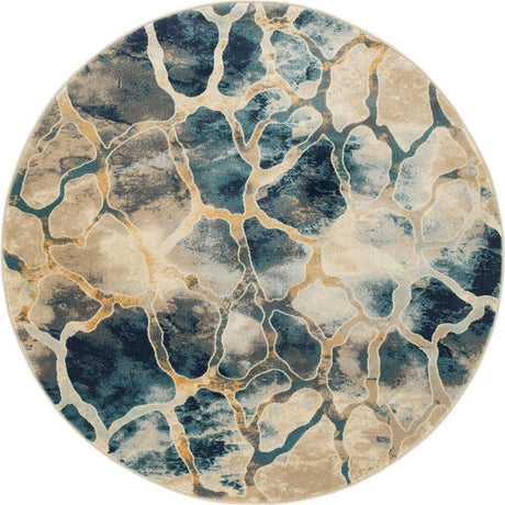 Navy Blue 5' 1 x 5' 1 Mystic Round Area Rug 100% Polypropylene Abstract Modern Carpet for Living Rooms, Dining, Bedrooms, Office for Sale at Rug Engine