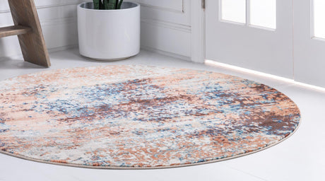 Brick Red 5' x 5' Mystic Round Area Rug 100% Polypropylene Abstract Modern Carpet for Living Rooms, Dining, Bedrooms, Office for Sale at Rug Engine