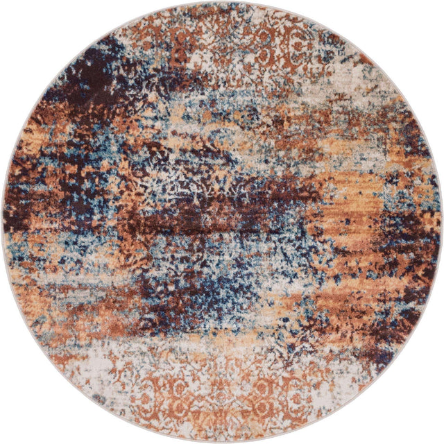 Brick Red 5' x 5' Mystic Round Area Rug 100% Polypropylene Abstract Modern Carpet for Living Rooms, Dining, Bedrooms, Office for Sale at Rug Engine