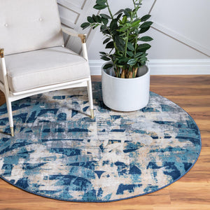 Navy Blue 5' x 5' Mystic Round Area Rug 100% Polypropylene Abstract Modern Carpet for Living Rooms, Dining, Bedrooms, Office for Sale at Rug Engine