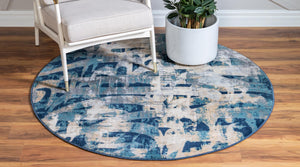 Navy Blue 5' x 5' Mystic Round Area Rug 100% Polypropylene Abstract Modern Carpet for Living Rooms, Dining, Bedrooms, Office for Sale at Rug Engine