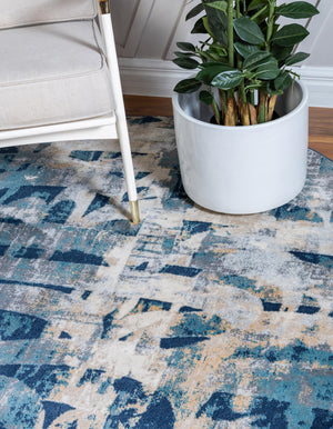 Navy Blue 5' x 5' Mystic Round Area Rug 100% Polypropylene Abstract Modern Carpet for Living Rooms, Dining, Bedrooms, Office for Sale at Rug Engine
