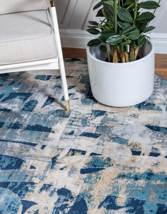 Navy Blue 5' x 5' Mystic Round Area Rug 100% Polypropylene Abstract Modern Carpet for Living Rooms, Dining, Bedrooms, Office for Sale at Rug Engine