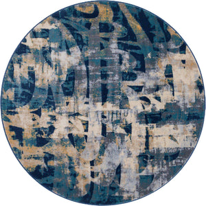 Navy Blue 5' x 5' Mystic Round Area Rug 100% Polypropylene Abstract Modern Carpet for Living Rooms, Dining, Bedrooms, Office for Sale at Rug Engine