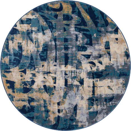 Navy Blue 5' x 5' Mystic Round Area Rug 100% Polypropylene Abstract Modern Carpet for Living Rooms, Dining, Bedrooms, Office for Sale at Rug Engine