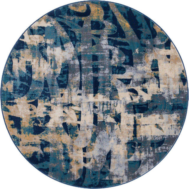 Navy Blue 5' x 5' Mystic Round Area Rug 100% Polypropylene Abstract Modern Carpet for Living Rooms, Dining, Bedrooms, Office for Sale at Rug Engine