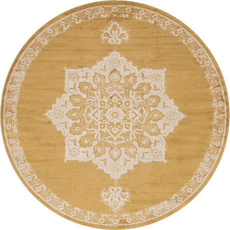 Yellow 8' x 8' Utopia Round Area Rug Traditional Vintage Persian Inspired Vivid Color Durable Carpet for Unique Interiors for Sale at Rug Engine