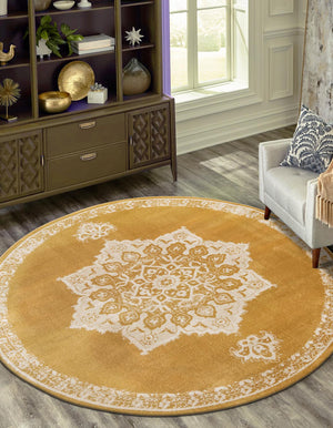 Yellow 8' x 8' Utopia Round Area Rug Traditional Vintage Persian Inspired Vivid Color Durable Carpet for Unique Interiors for Sale at Rug Engine